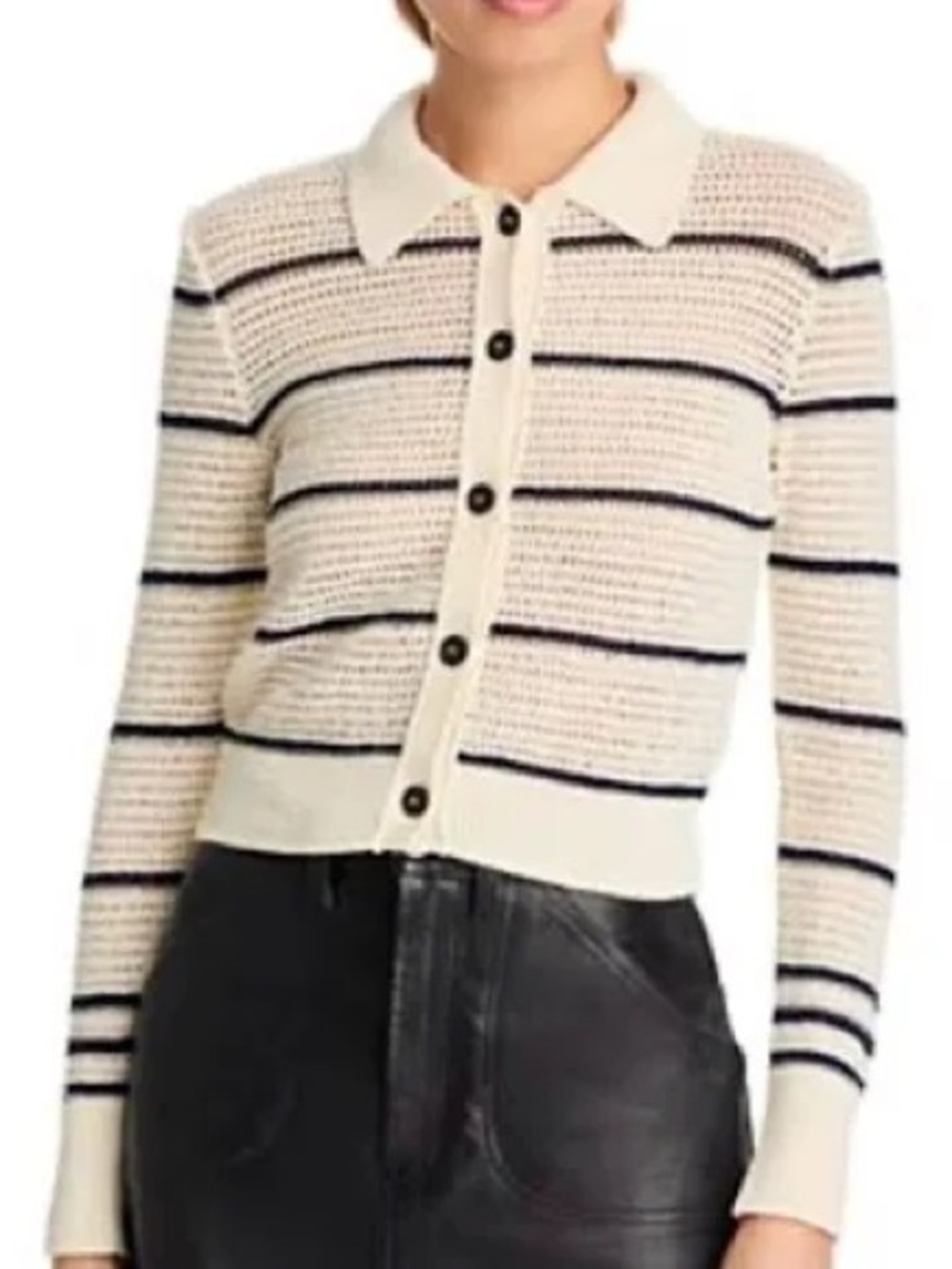FRAME Shrunken Crochet Knit Cardigan Sweater Small